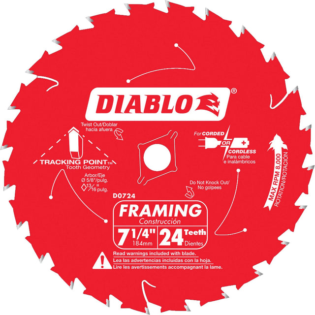 Framing Saw Blade, 7-1/4", 24 Teeth, Wood Use