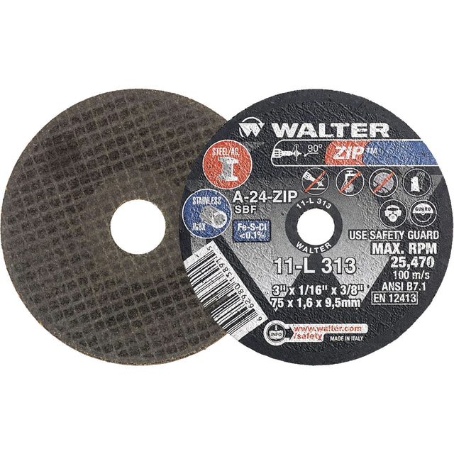 Portable Small Diameter Reinforced Cut-Off Wheels - Zip™, 3" x 1/32", 3/8" Arbor, Type 1, Aluminum Oxide, 25470 RPM