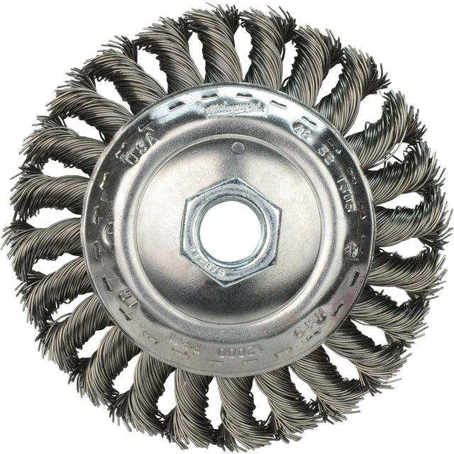 Bevel Knot Brush, 4" Dia., 0.023" Fill, 5/8"-11 Arbor