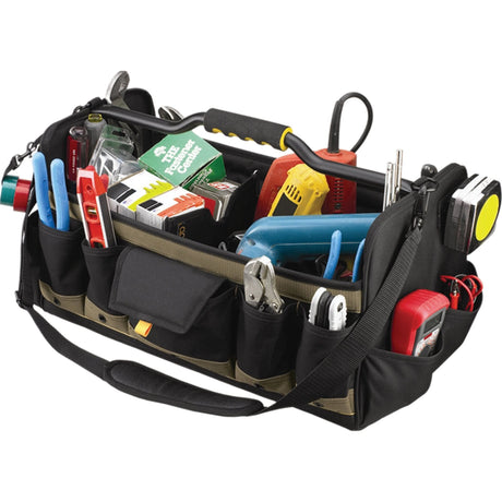 Open Top 20" Soft Side Tool Boxes, Polyester, 27 Pockets, Black