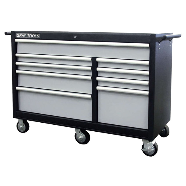 Roller Cabinet, 9 Drawers, 53" W x 24" D x 39-3/4" H, Black