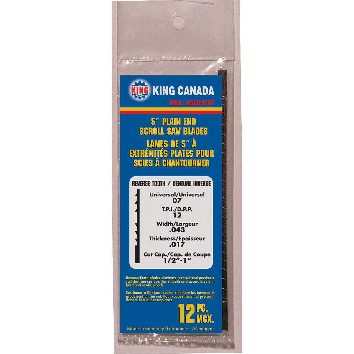 12-Piece Skip Tooth Scroll Saw Blades, Scroll cutting, 0.039" W x 5" L, 16 TPI