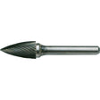 Solid Carbide Burrs - Tree Shape Pointed End, SG-3, 3/8" Dia., 1/4" Shank, 3/4" Depth of Cut