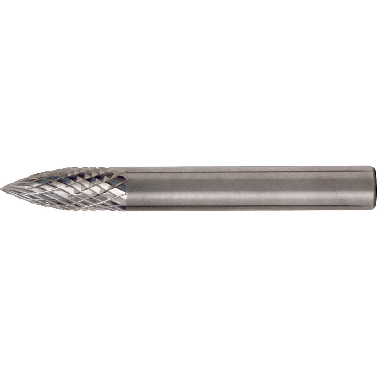 Solid Carbide Burrs - Tree Shape Pointed End, SG-1, 1/4" Dia., 1/4" Shank, 5/8" Depth of Cut