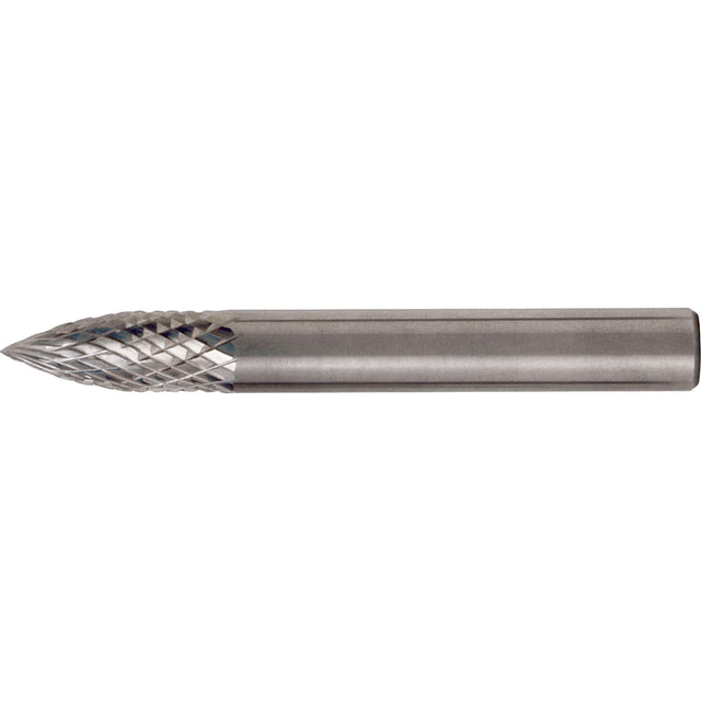 Solid Carbide Burrs - Tree Shape Pointed End, SG-1, 1/4" Dia., 1/4" Shank, 5/8" Depth of Cut