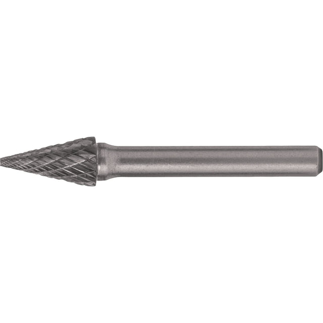 Solid Carbide Burrs - Pointed Cone Shape, SM-42, 1/8" Dia., 1/8" Shank, 7/16" Depth of Cut