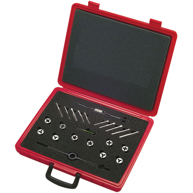 Tap & Die Sets with Production Hand Taps and Carbon Steel Round Adjustable Dies, 20 Pieces