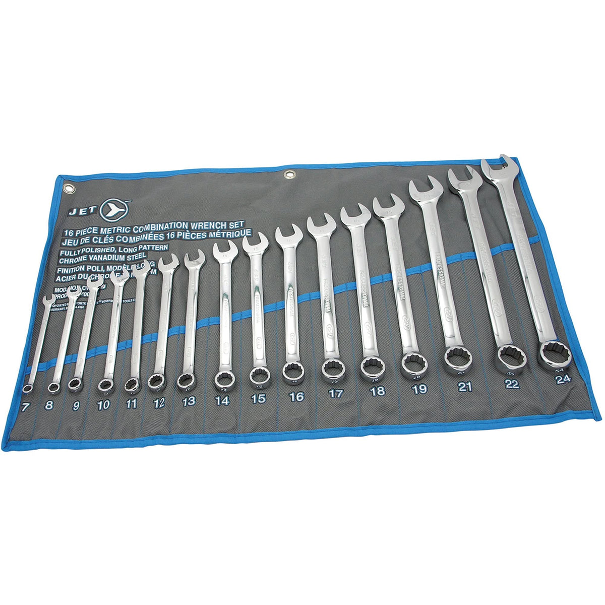 Fully Polished Long Pattern Combination Wrench Set, Combination, 16 Pieces, Metric