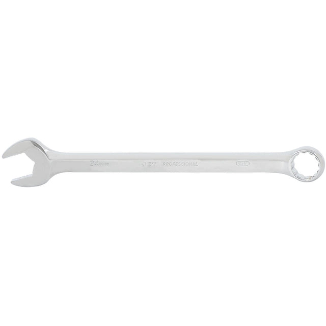 Long Pattern Fully Polished Combination Wrench, 24 mm, Chrome Finish