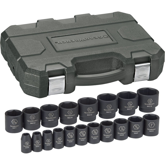 Socket Set, 19 Pcs, Impact, 1/2" Drive Size