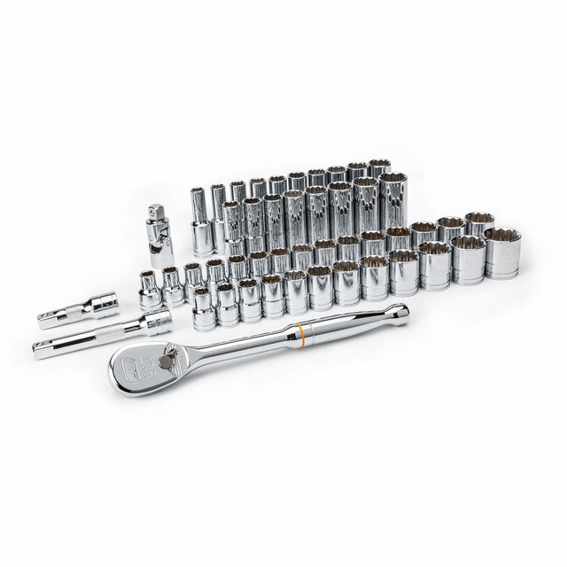 12-Point SAE/Metric Mechanics Tool Set, 49 Pcs, 1/2" Drive Size, Deep