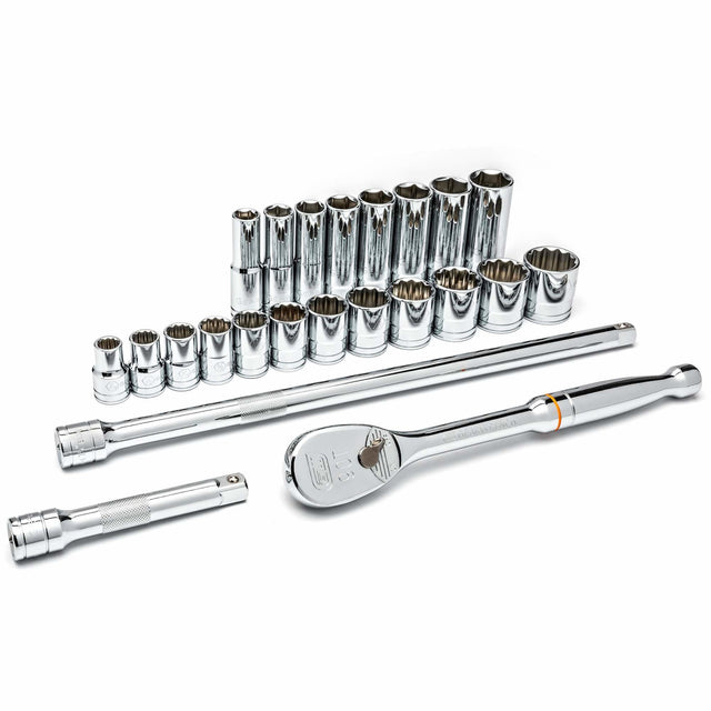 6-Point SAE Mechanics Tool Set, 23 Pcs, 1/2" Drive Size, Deep