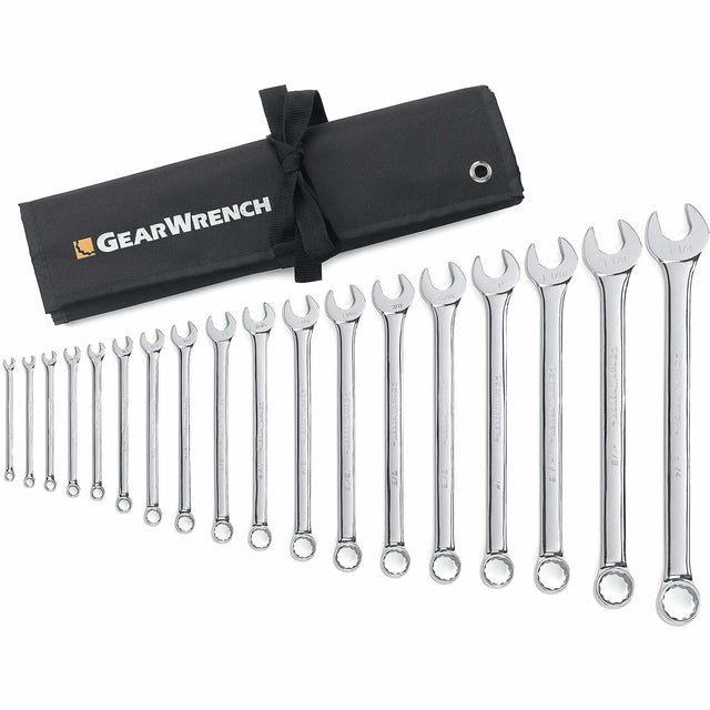 12-Point Long Pattern Wrench Set, Combination, 18 Pieces, Imperial