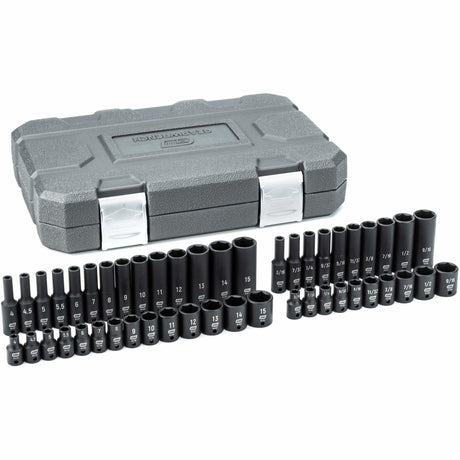 6-Point SAE/Metric Socket Set, 48 Pcs, Impact, 1/4" Drive Size, Deep