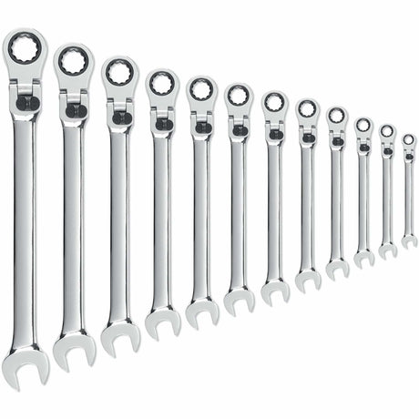 72-Tooth 12 Point XL Locking Ratcheting Wrench Set, Combination/Flex Head, 12 Pieces, Metric