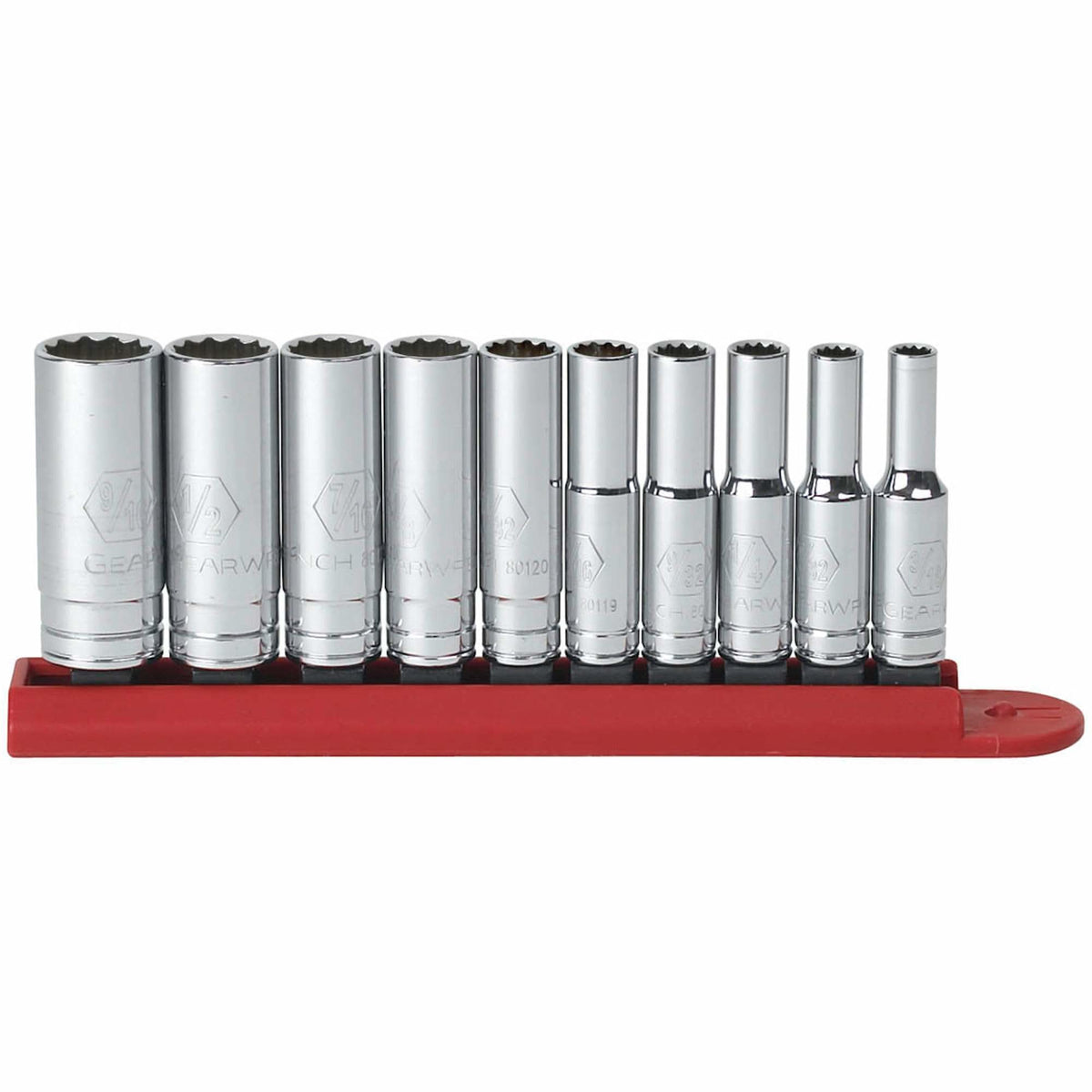 12 Point SAE Socket Set, 10 Pcs, 1/4" Drive Size, Deep