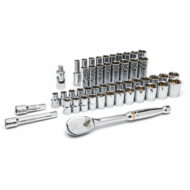 6 Point SAE/Metric Mechanics Tool Set, 49 Pcs, 1/2" Drive Size, Deep