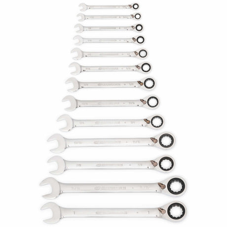 72-Tooth 12 Point Reversible Ratcheting SAE Wrench Set, Combination, 13 Pieces, Imperial