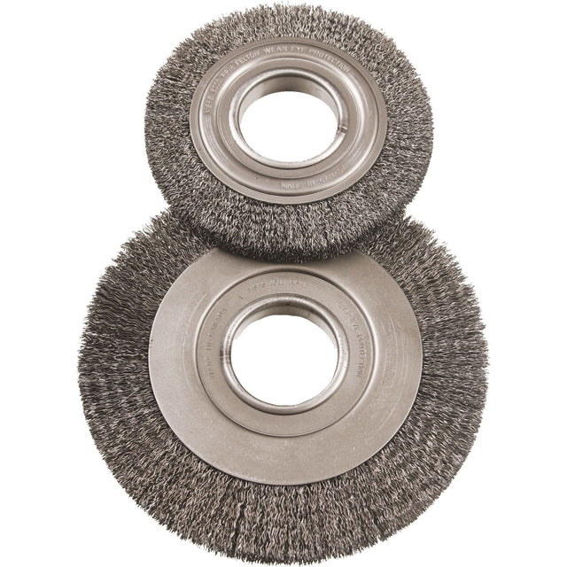 8" Major Wire Wheel Brushes, 8" Dia., 0.005" Fill, 2" Arbor