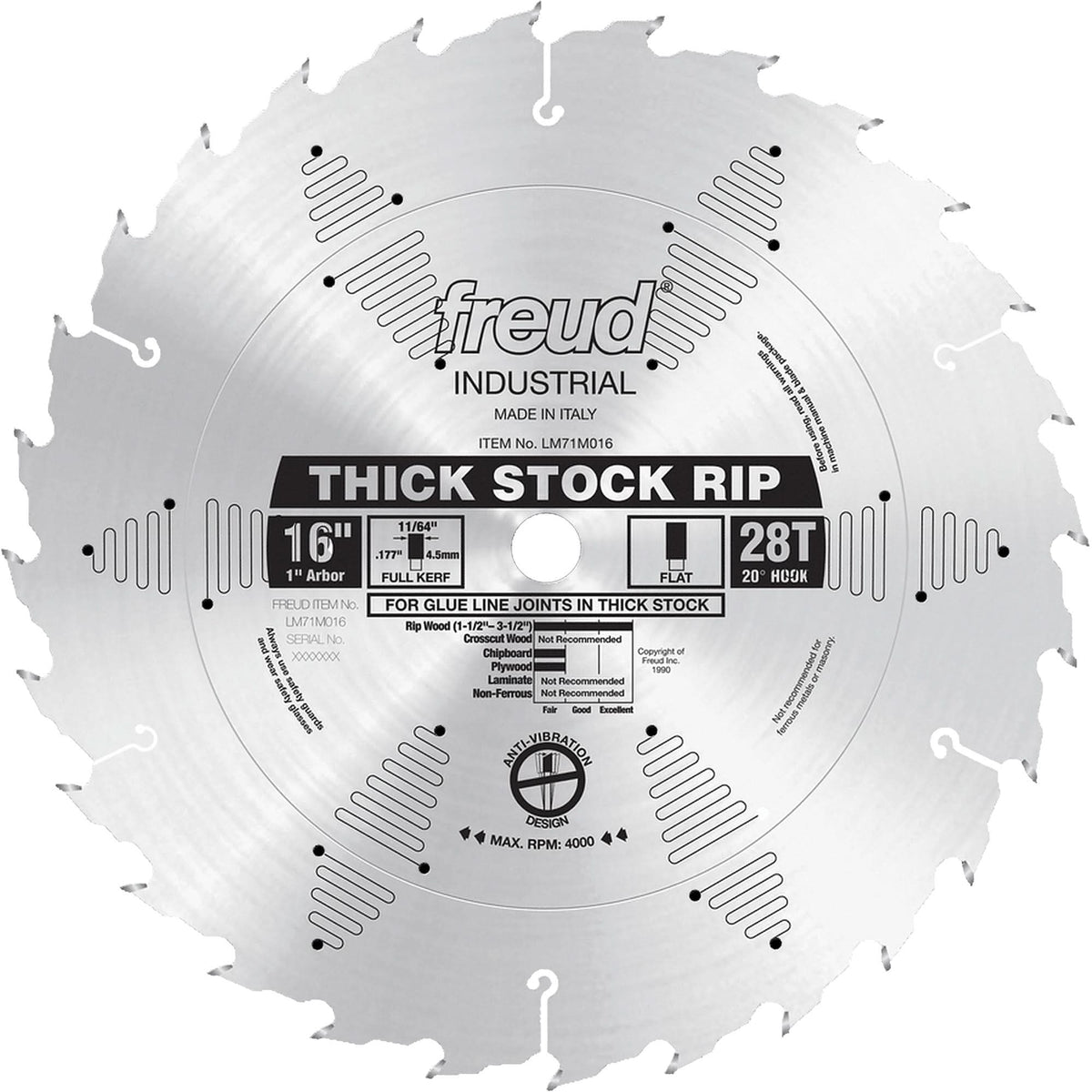 Industrial Saw Blade - Ripping, 16", 28 Teeth, Wood Use