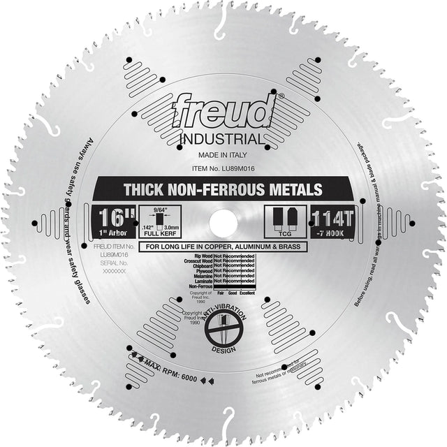 Industrial Saw Blade, 16", 114 Teeth, Non-Ferrous Use