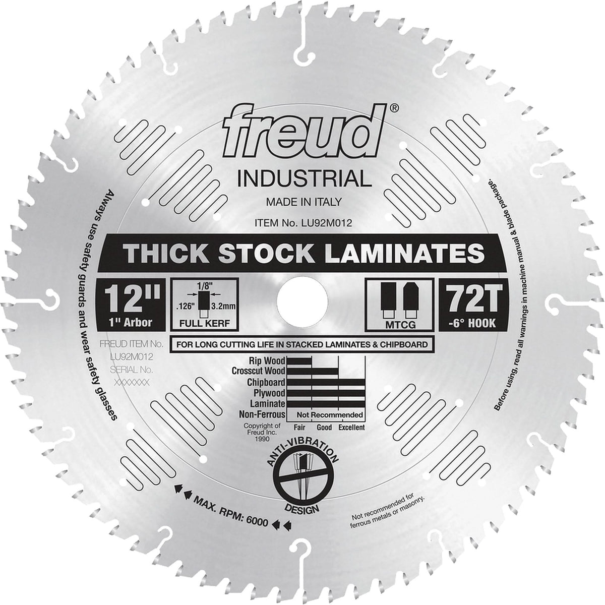 Industrial Saw Blade - Chipboard, 12", 72 Teeth, Laminate Use