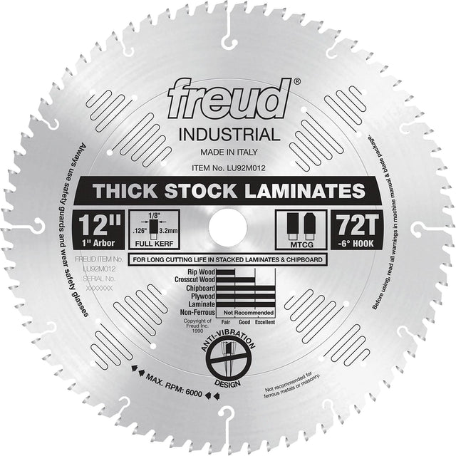 Industrial Saw Blade - Chipboard, 12", 72 Teeth, Laminate Use