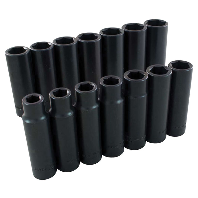 Socket Set, 14 Pcs, Impact, 1/2" Drive Size, Deep