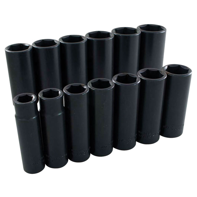 Socket Set, 13 Pcs, Impact, 1/2" Drive Size, Deep