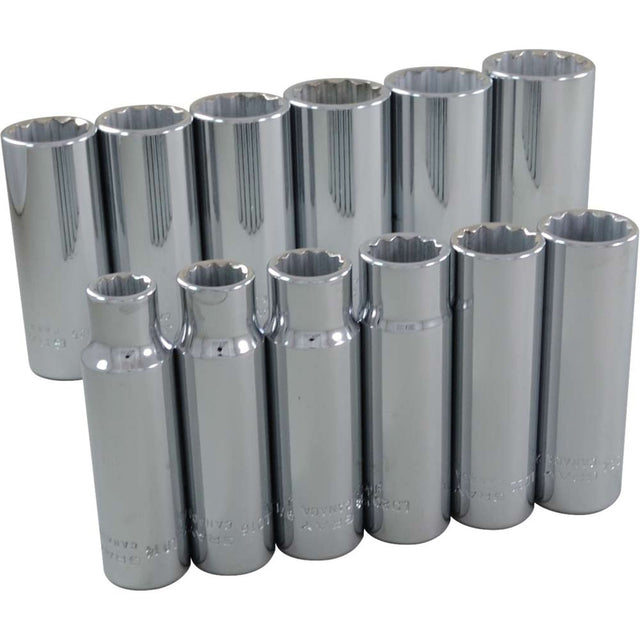 Socket Set, 12 Pcs, 1/2" Drive Size, Deep
