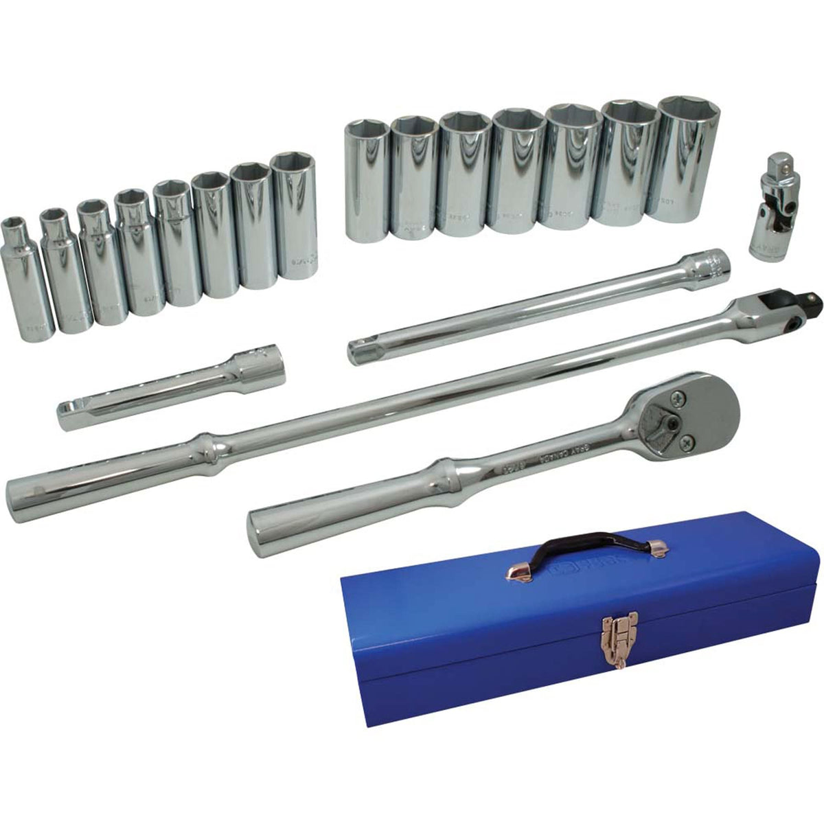 Socket & Attachment Set, 20 Pcs, 1/2" Drive Size, Deep