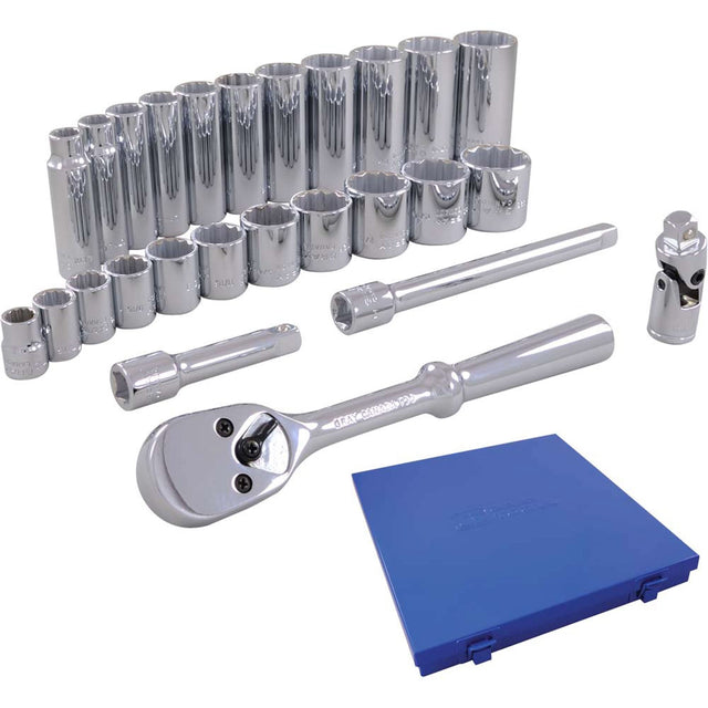 Metric Socket & Attachments Set, 26 Pcs, 3/8" Drive Size, Deep