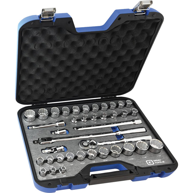 SAE & Metric Socket & Attachments Set, 38 Pcs, 1/2" Drive Size