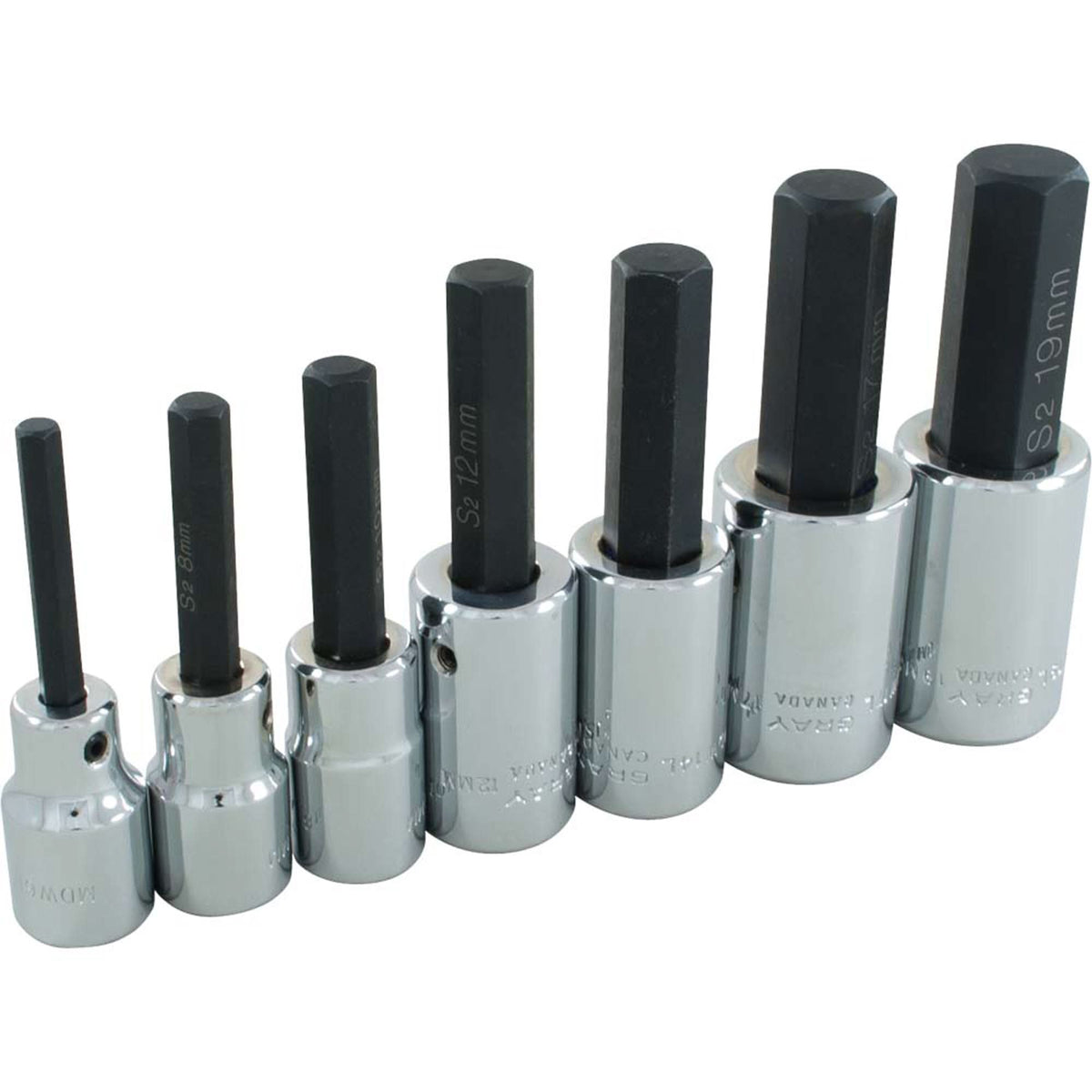 Hex Head Socket Set, Hex, 1/2" Drive, 7 Pcs