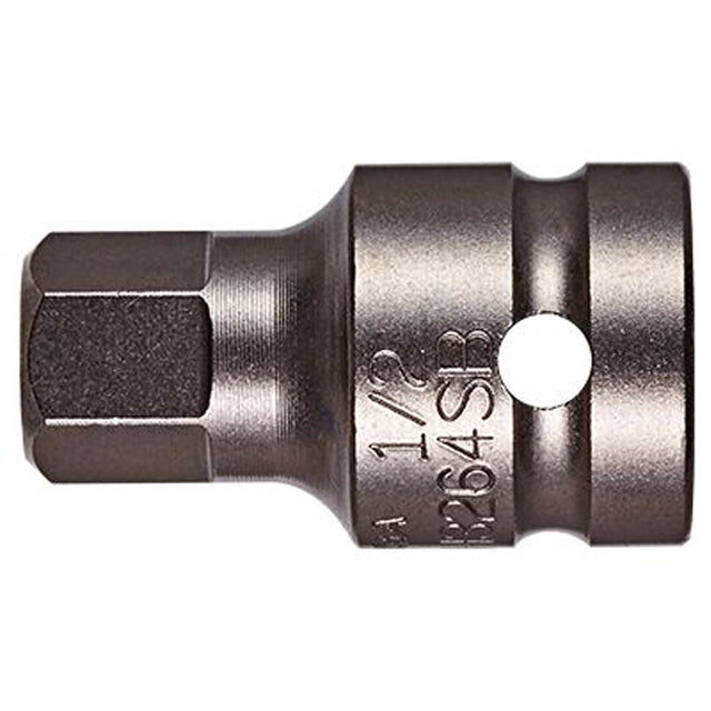 Socket Bit, Hex, 6 mm x 1-1/2" L, 1/2" Drive