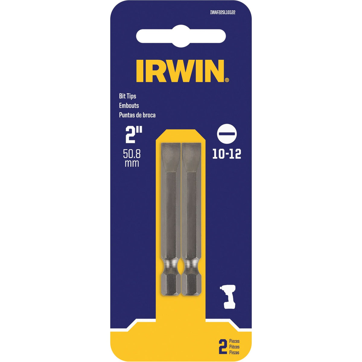 Power Bits, Slot, 10 - 12 Tip, 1/4" Drive Size, 2" Length