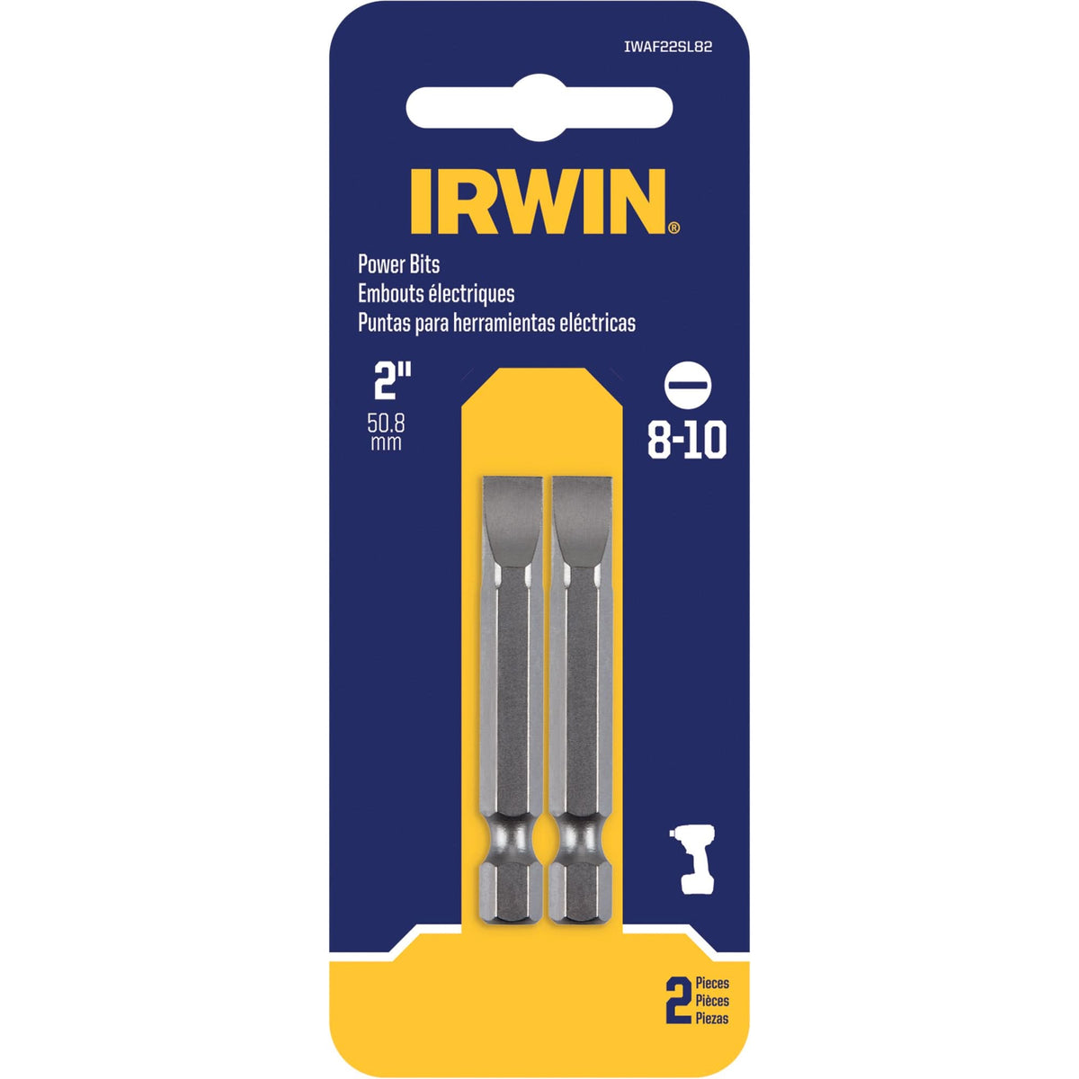 Power Bits, Slot, 8 - 10 Tip, 1/4" Drive Size, 1-15/16" Length