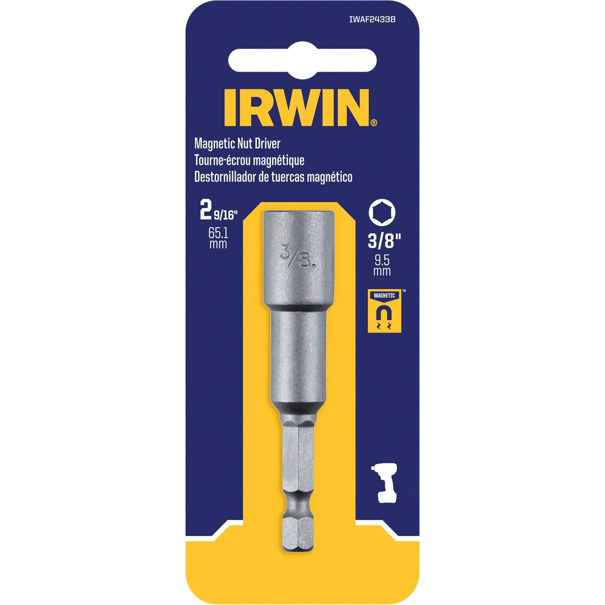 Nutsetter, 3/8" Tip, 1/4" Drive, 2-9/16" L, Magnetic