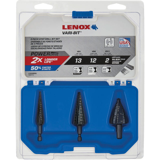 Step Drill Bit Set, 3 Pieces, High Speed Steel