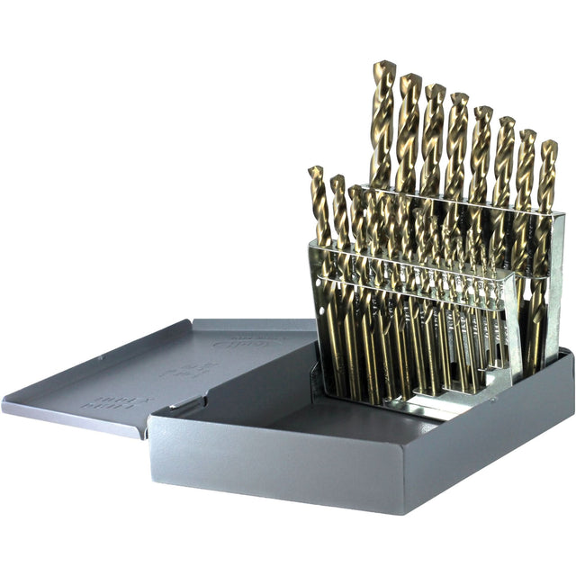 Drillco® Heavy-Duty Jobber Length Drill Bit Set, 21 Pieces, Cobalt