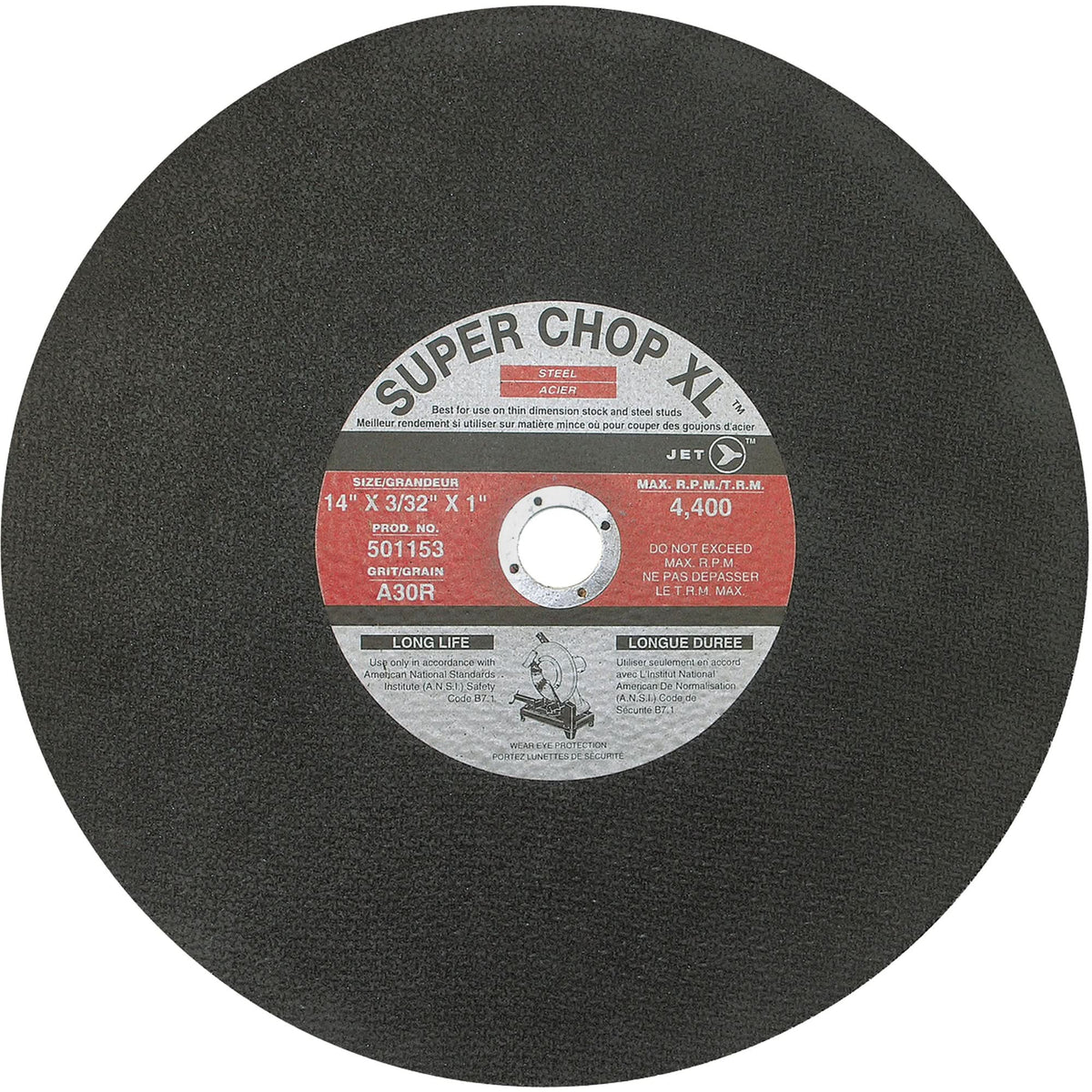 A30R Super Chop Stud-Cutting Cut-Off Wheel, 14" x 3/32", 1" Arbor, Type 1, 4400 RPM