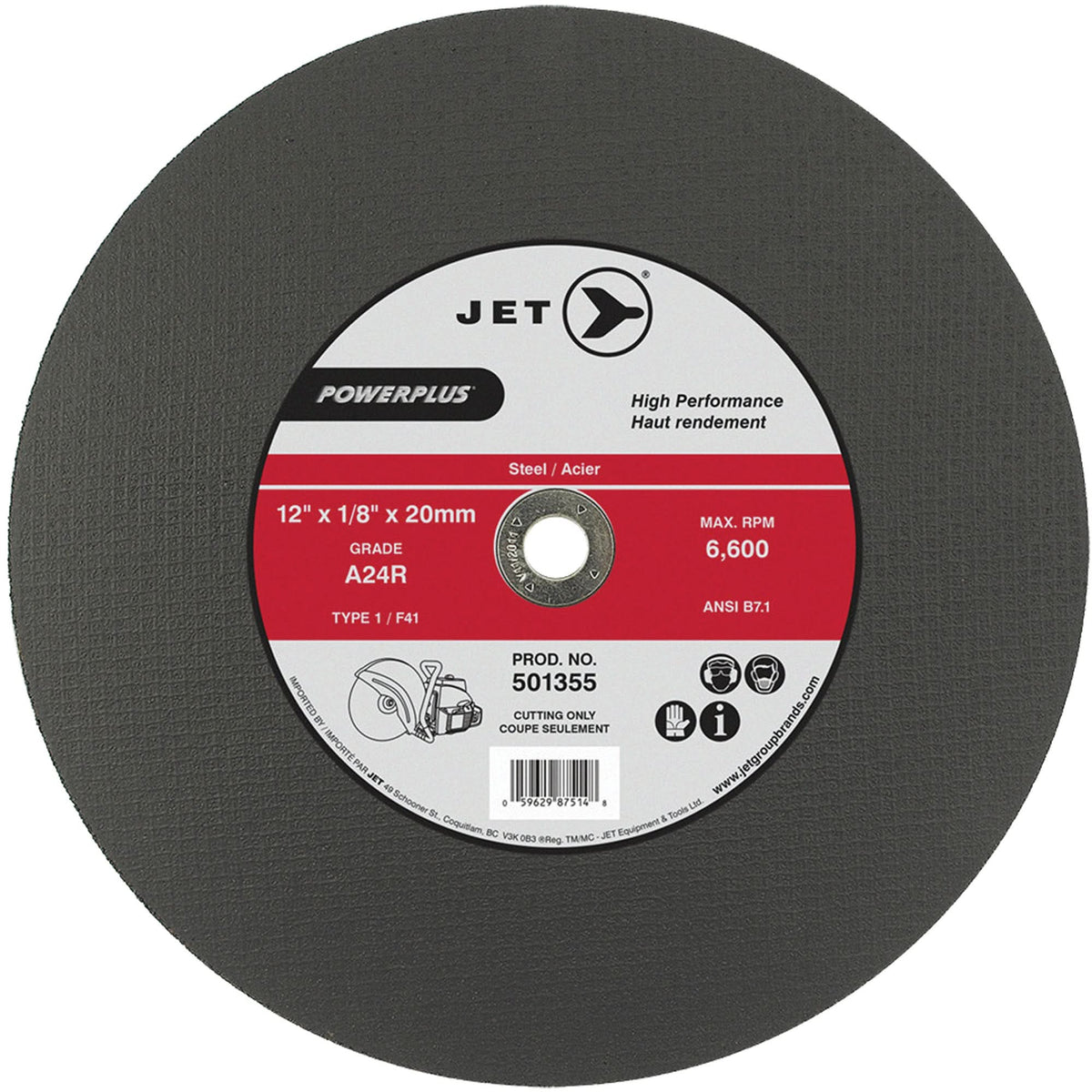 A24R PowerPlus Cut-Off Wheel, 12" x 1/8", 20 mm Arbor, Type 1, 6600 RPM