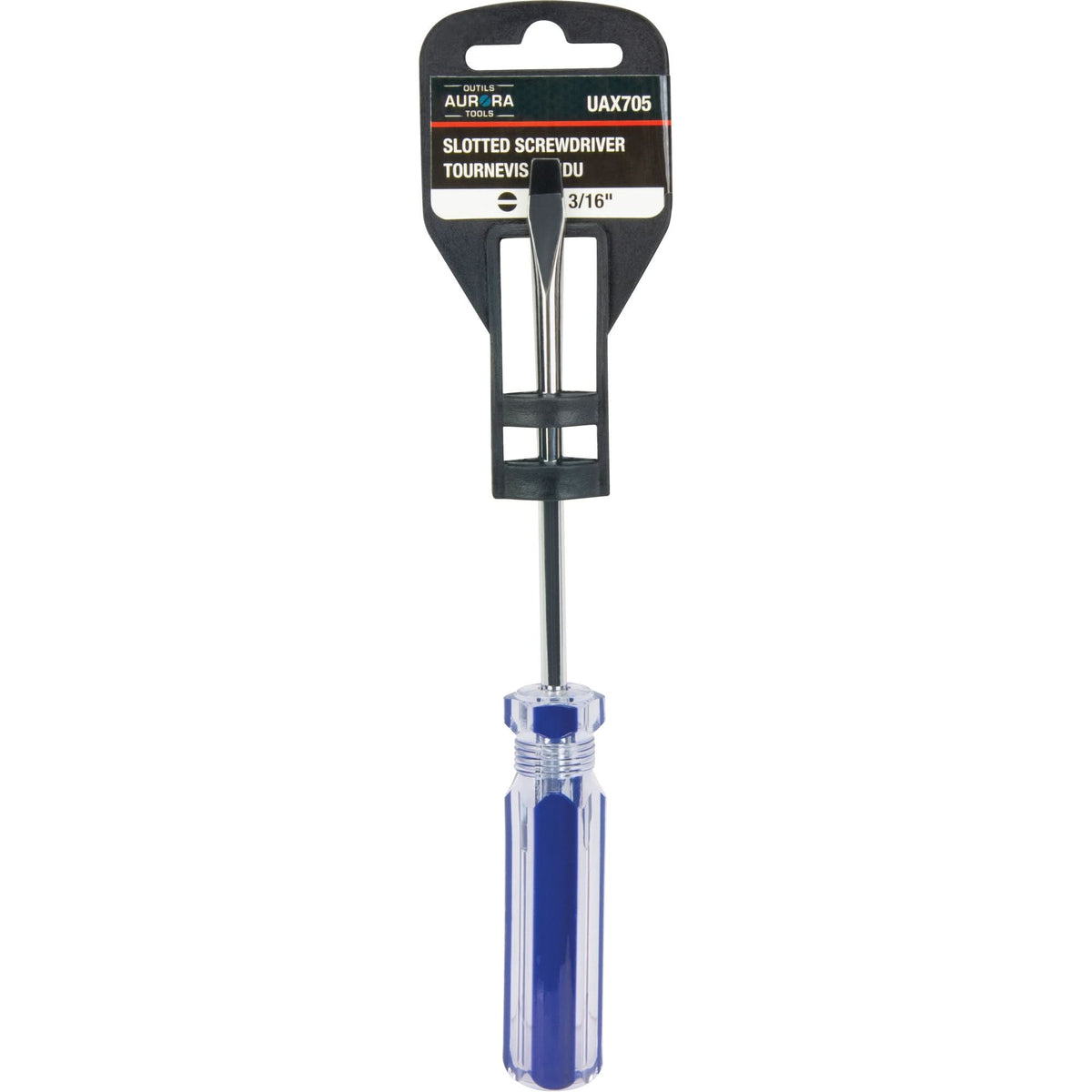 Blue Transparent Striped Slotted Screwdriver, 3/16" Tip, Round, Plastic Handle