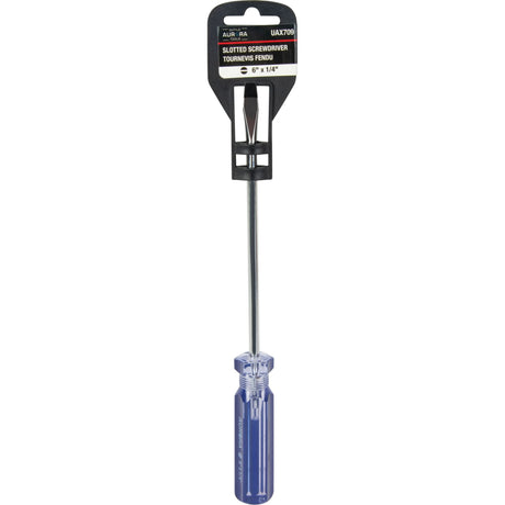 Blue Transparent Striped Slotted Screwdriver, 1/4" Tip, Round, Plastic Handle