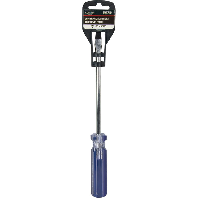 Blue Transparent Striped Slotted Screwdriver, 5/16" Tip, Round, Plastic Handle