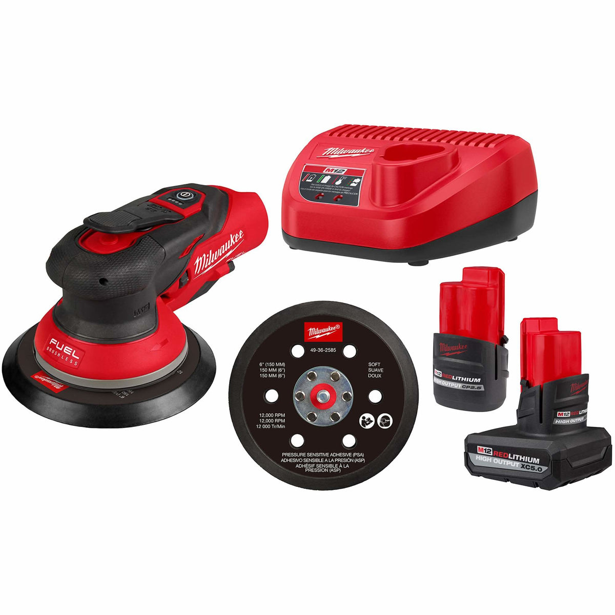 M12™ FUEL™ 6" Random Orbital Sander Kit, 6" Sand Paper, 12 V