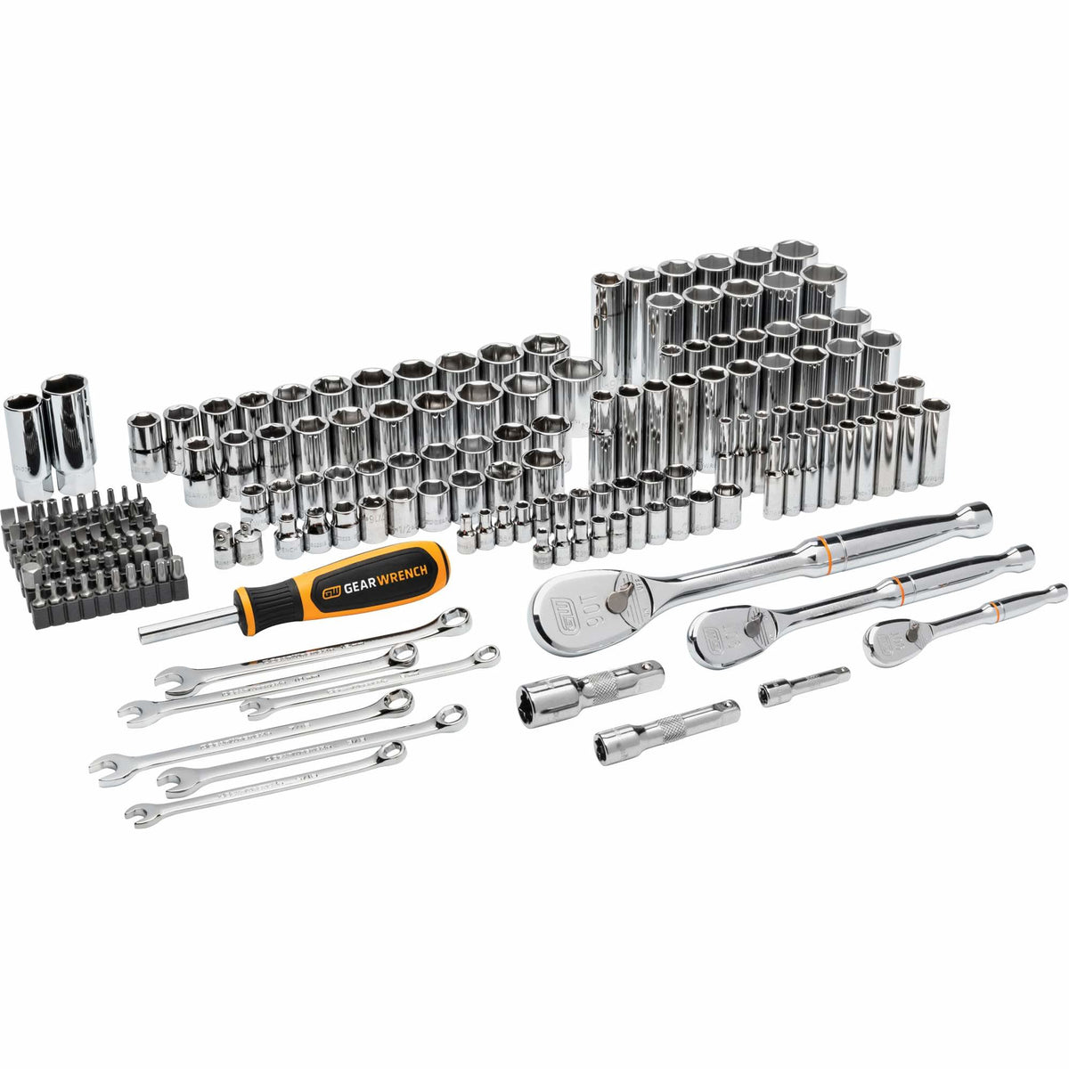 1/4", 3/8”, & 1/2" Drive 90T SAE/MM Mechanics Hand Tool Set