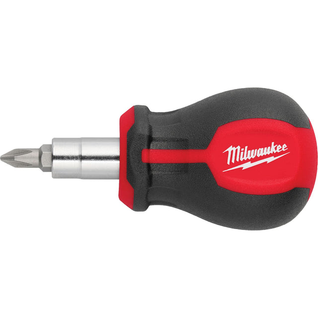 6-in-1 Stubby Multi-Bit Screwdriver, 3" L, Cushion Grip Handle