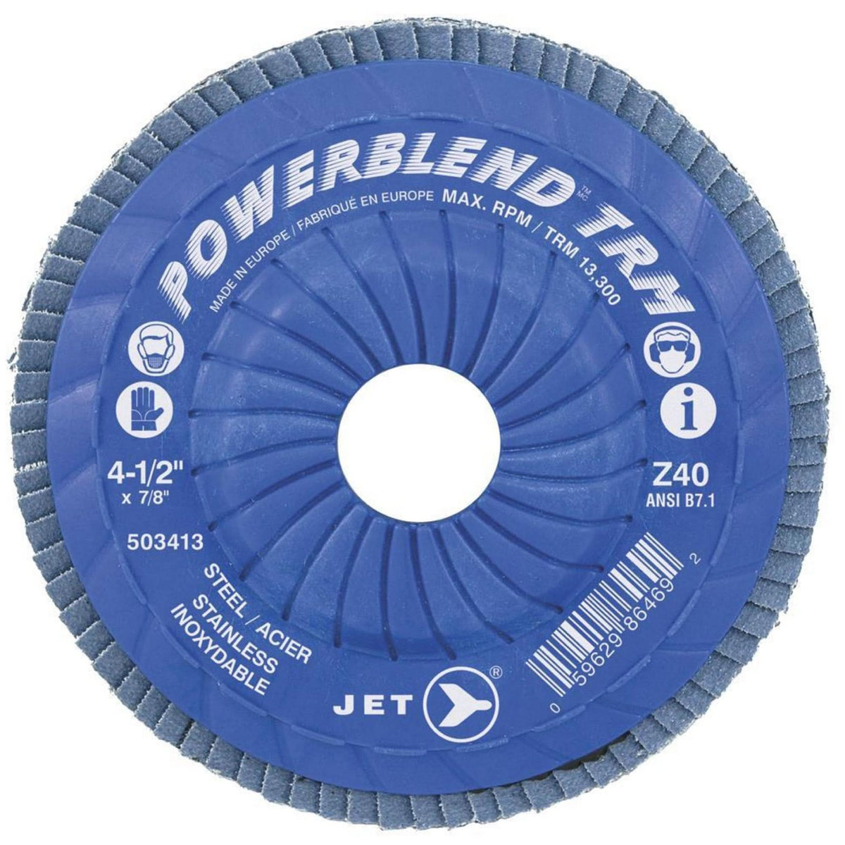POWERBLEND TRM Trimmable Flap Disc, 4-1/2" x 7/8", Type 29, Z60 Grit, Zirconia Alumina