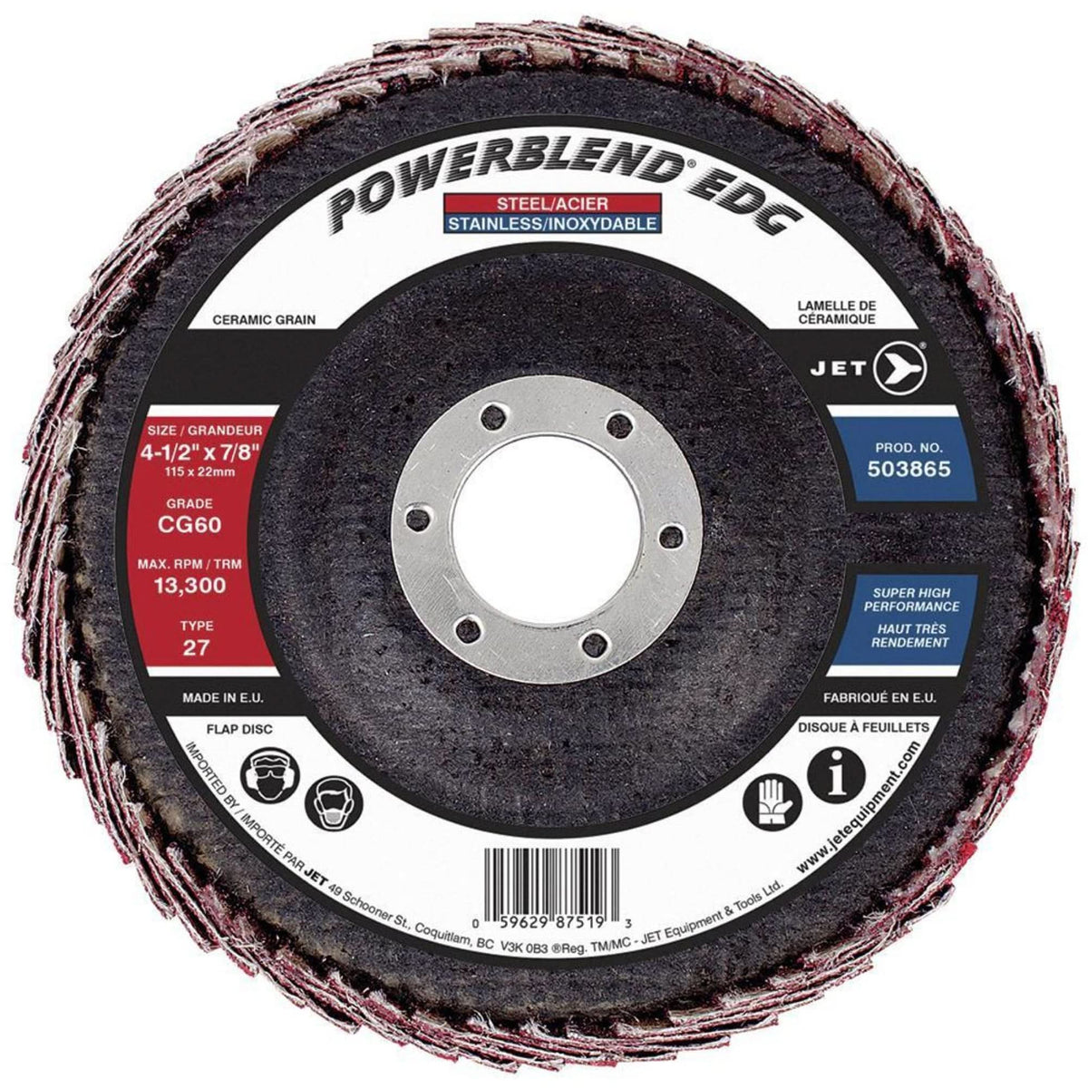 POWERBLEND EDG Flap Disc, 4-1/2" x 7/8", Type 27, CG60 Grit, Ceramic